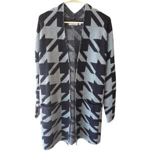 North Style Cardigan‎ M Womens Aztec Blue Lagen Look Long Sleeve Pockets Open